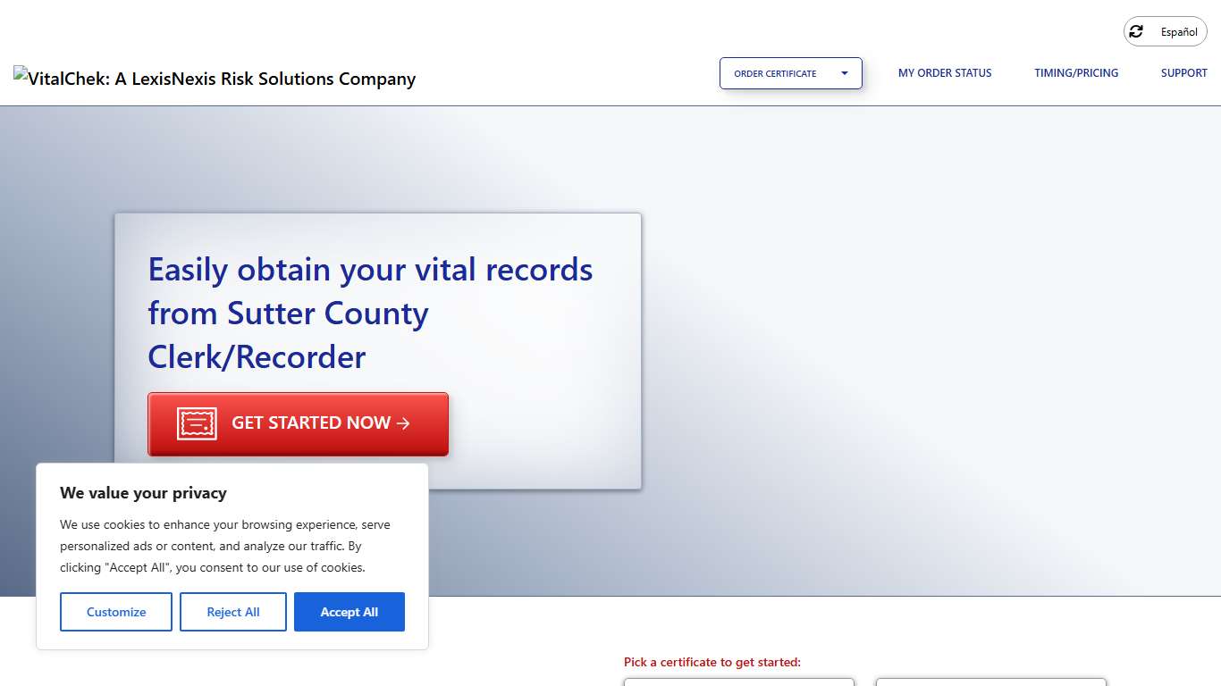 Sutter County Clerk/Recorder (CA) | Order Certificates - VitalChek