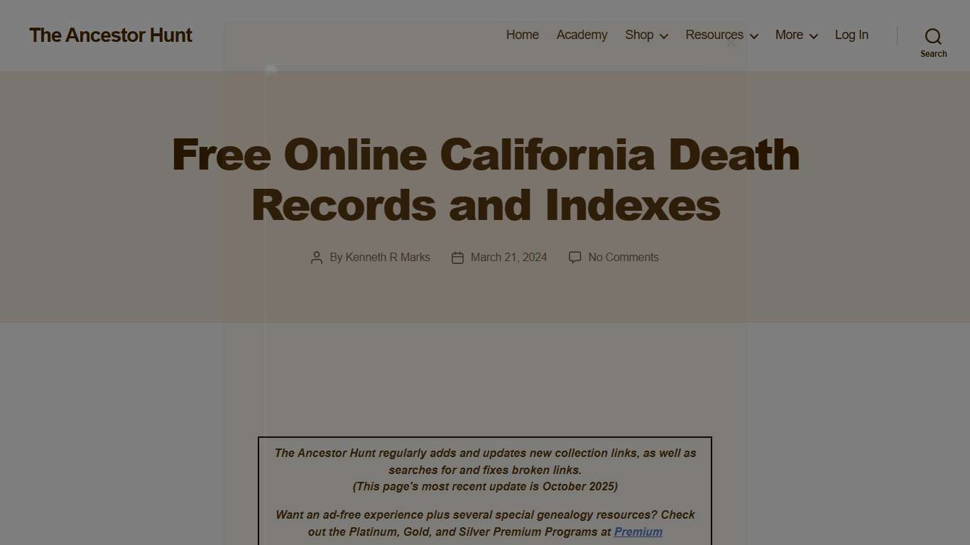Free Online California Death Records and Indexes - The Ancestor Hunt